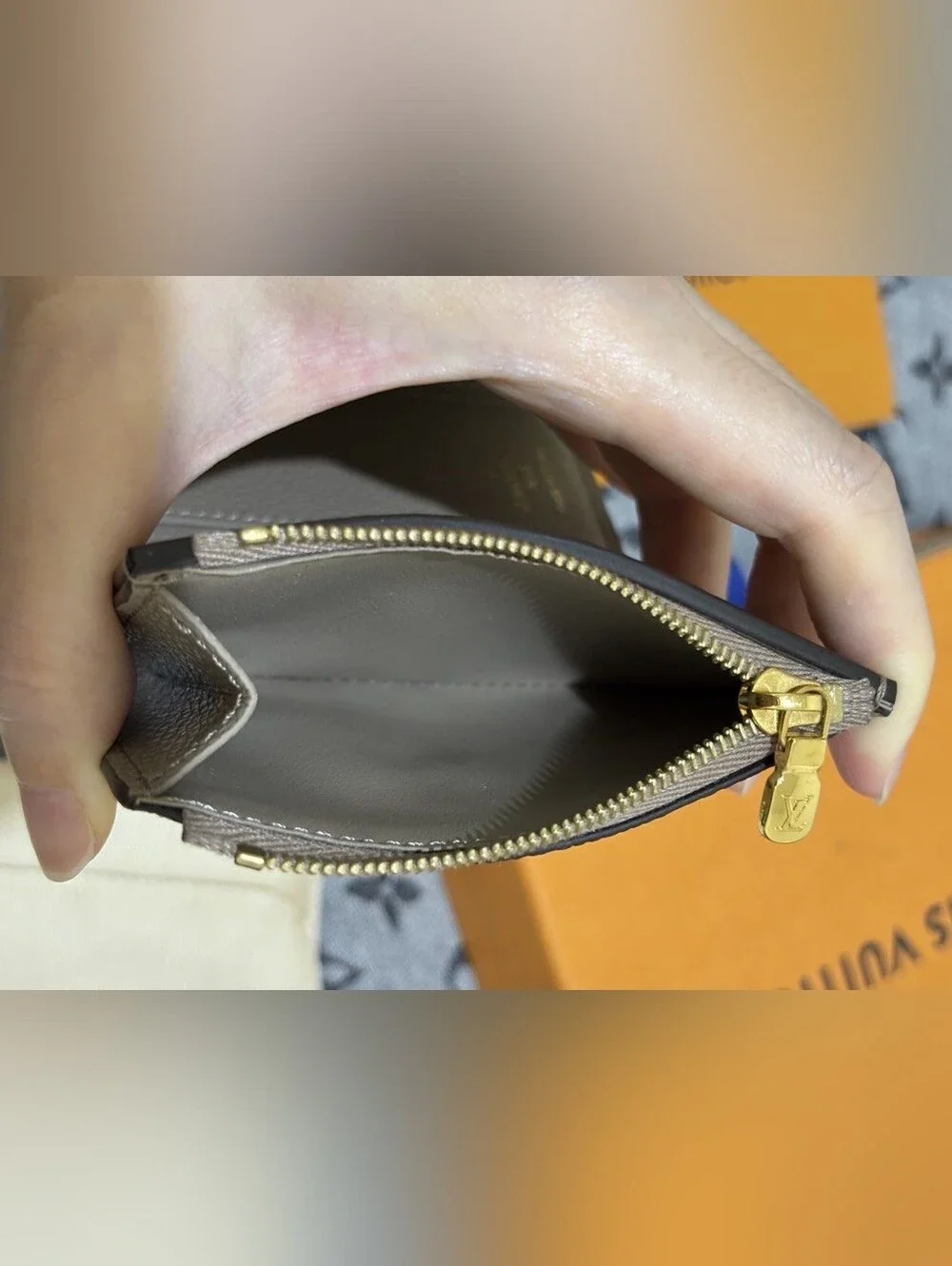Louis Vuitton Taupe Embossed Monogram Compact Wallet with Gold Snap Button